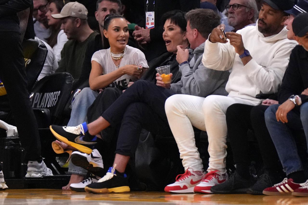 Kim Kardashian sat courtside at Crypto.com Arena with her mother Kris Jenner