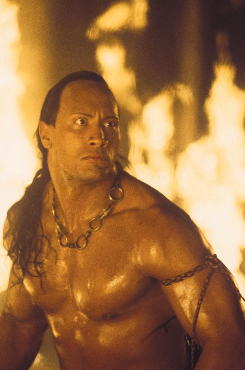 The Scorpion King is a 2002 American action-adventure fantasy film directed by Chuck Russell, starring The Rock (pictured)