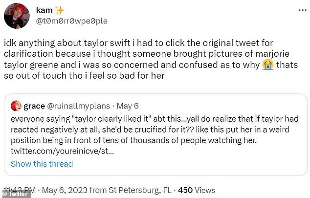 Feeling 'bad': One Twitter user expressed that she 'felt bad' for Taylor and also added feeling 'concerned and confused'