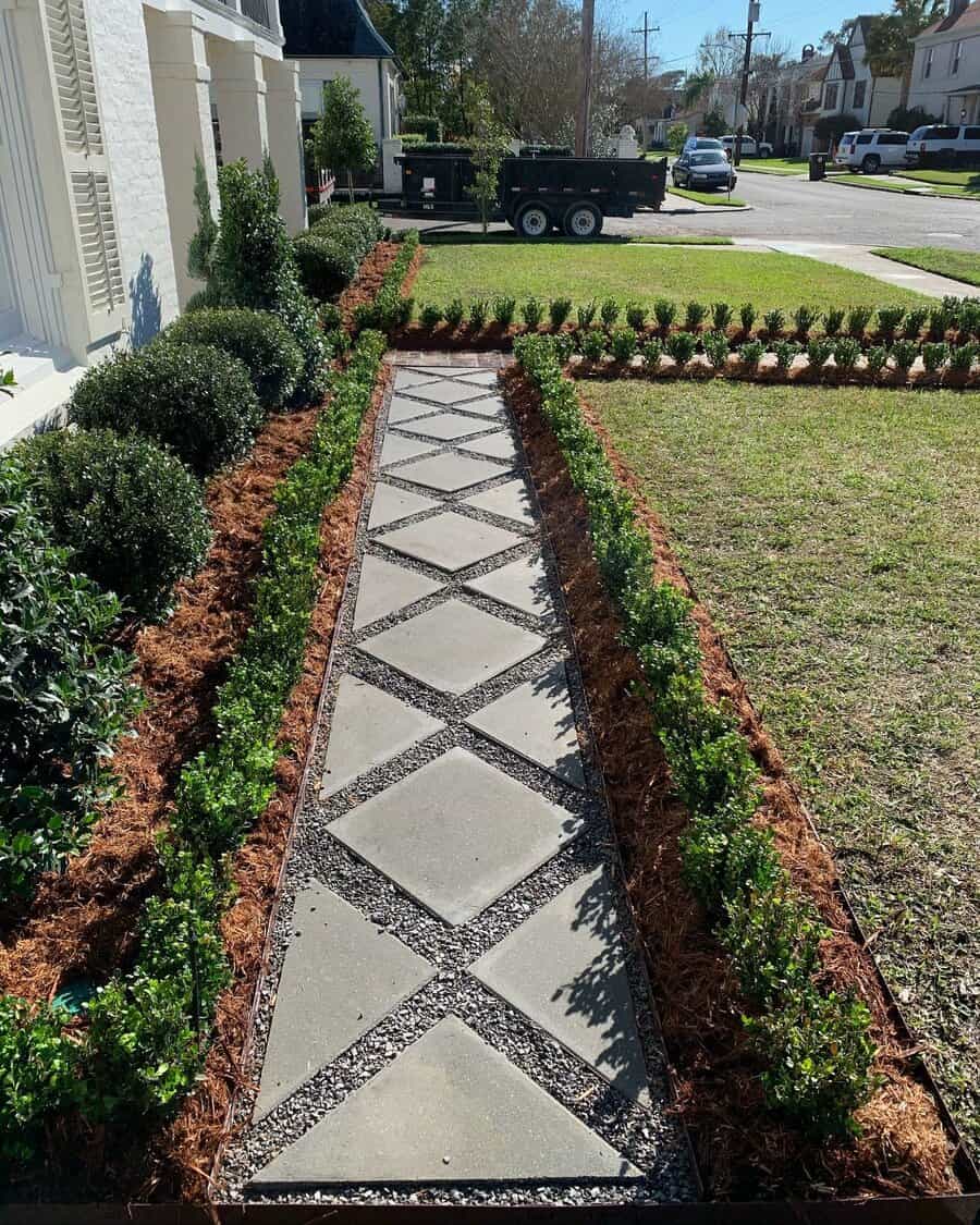 landscape with stone pavers