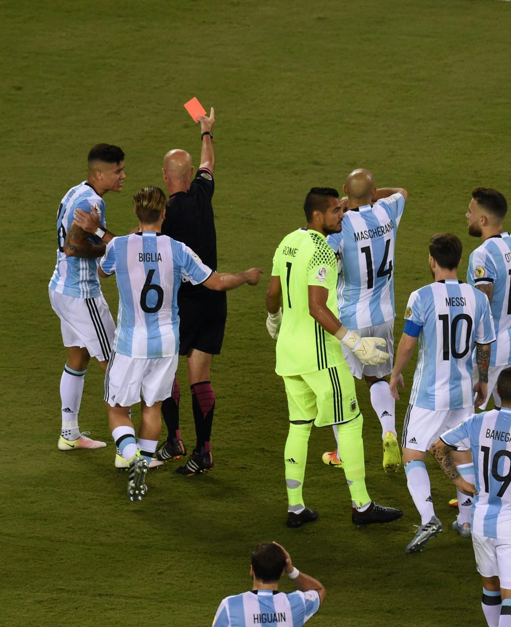  Marcos Rojo was dismissed in the Copa America final as Argentina lost to Chile