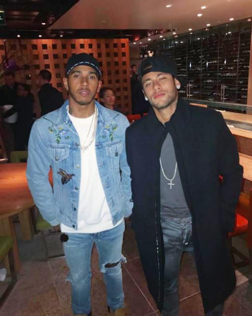 Lewis Hamilton and Neymar bumped into each other in London on Tuesday